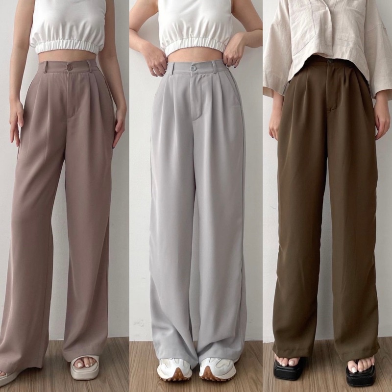 Basic Korean Loose Pants | Celana Kulot highwaist | Celana anti kusut