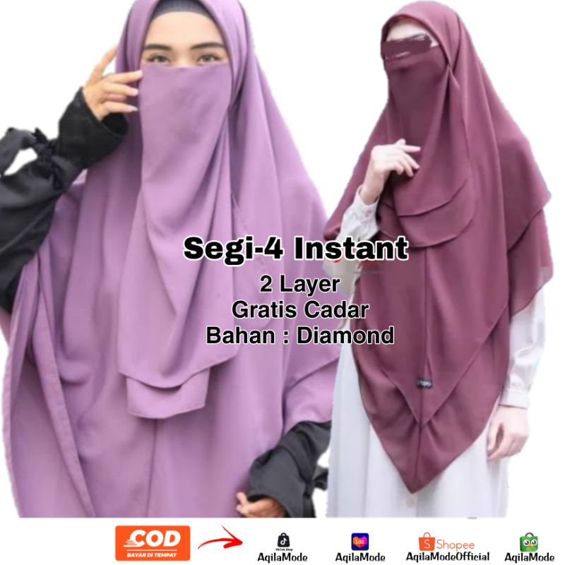 (Grosir) Hijab Set Cadar 2 Layer 140 cm Jilbab Segi Empat Instant Kerudung SegiEmpat Khimar Syari Ni