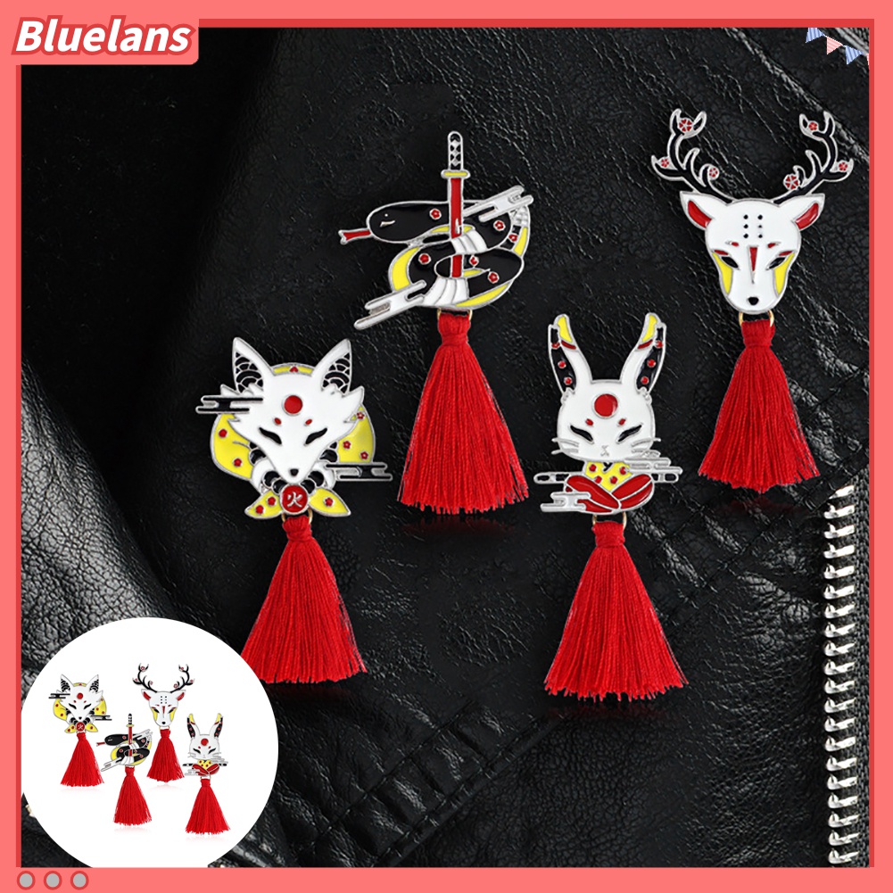Bros Pin Enamel Bentuk Rusa Rubah Kelinci Aksen Rumbai Untuk Unisex
