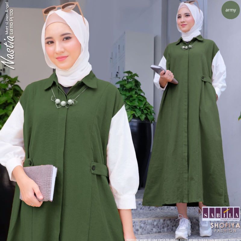 Nastia Midi Bahan Linen Angel//Gamis Midi//Gamis Wanita Terbaru