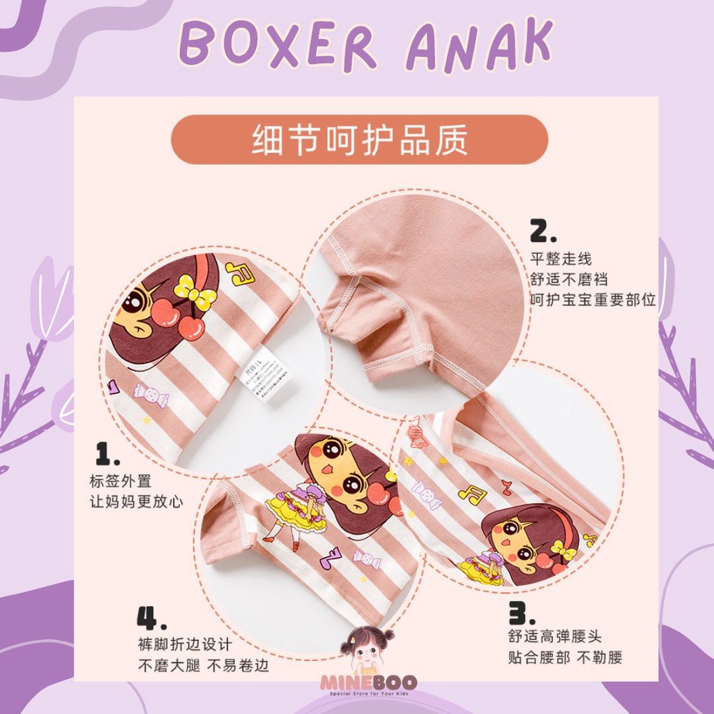 mineboo BOXER ANAK celana dalam anak perempuan CD anak perempuan  Boxer corak anak  HAPPY GIRL