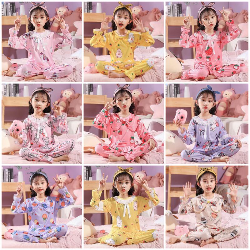 BAJU TIDUR ANAK PEREMPUAN SETELAN UMUR 4-12TAHUN PIYAMA IMPORTC18-C