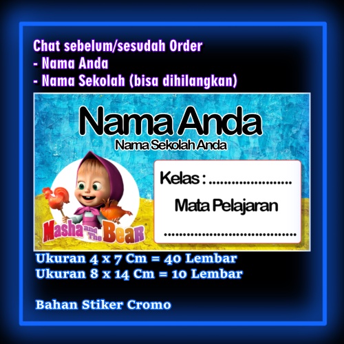 

Stiker Label Buku Masha & the bear dan kartun lucu Karakter Lucu Custom Lebel Nama cromo murah 20 Varian berbeda Sticker Pelajaran Mapel buku anak sekolah Vol 8
