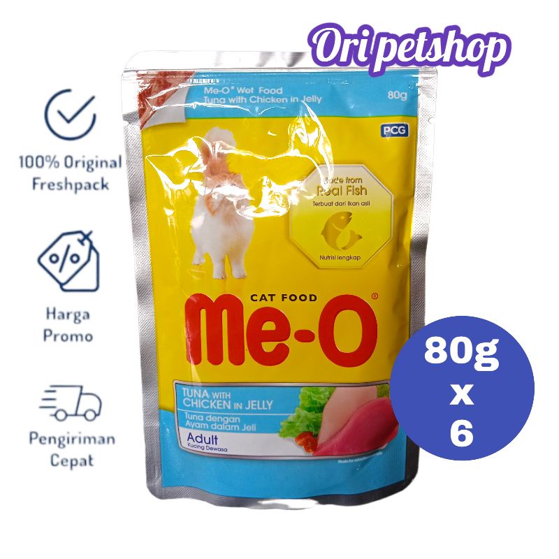 ( 6 Pouch) Meo Pouch Sachet 80gr Wet Cat Food - Tuna With Chicken In Jelly