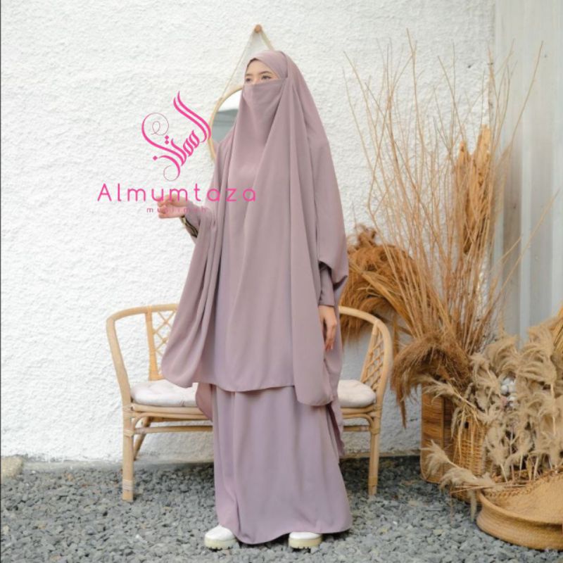 (French khimar + rok standar) hafshah set woolpeach luxury - Almumtaza Muslimah