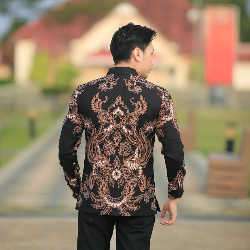 BATIK BOLO DEWO Motif Peksi Angkasa Hem Atasan Kemeja Baju Batik Pria Lengan Panjang