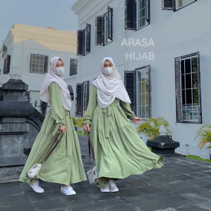 Safa Dress by Arasa Hijab • Dress Crinkle Premium • Daily Dress • Dress Kondangan • Dress Simple • Dress Lucu • Dress Lebaran • Raya Dress