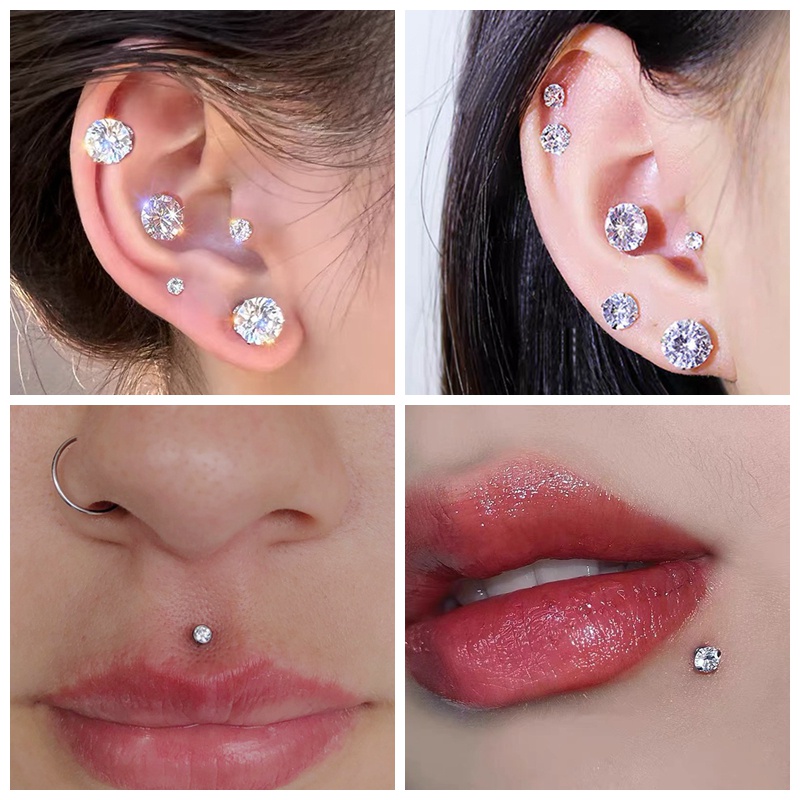10-14pcs Anting Tindik Bibir / Tulang Rawan Telinga Bahan Stainless Steel Ukuran 1.5 / 2 / 3 / 4 / 5 / 6mm