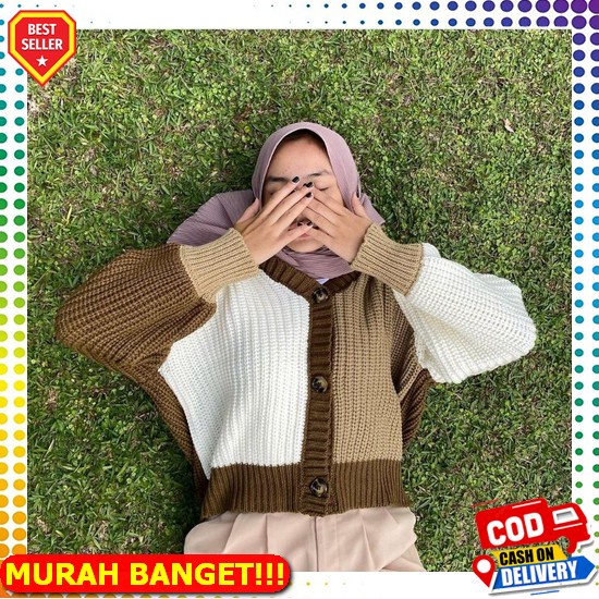 Jaket Rajut Wanita Jumbo Korean Style Motif Bunga Import Halus. Jacket Tebal Dhena Cardi Original Be