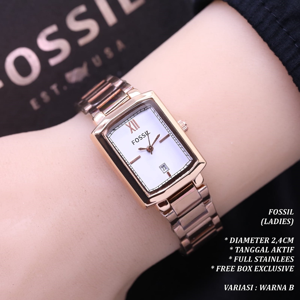 (FREE BOX) JAM TANGAN WANITA FASHION FULL STAINLEES TANGGAL AKTIF