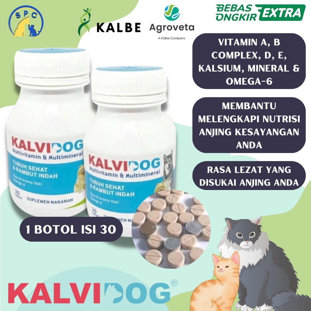 KALVIDOG 30 Tab Vitamin Anjing Vitamin Bulu Kulit Sistem Imun Rasa Liver