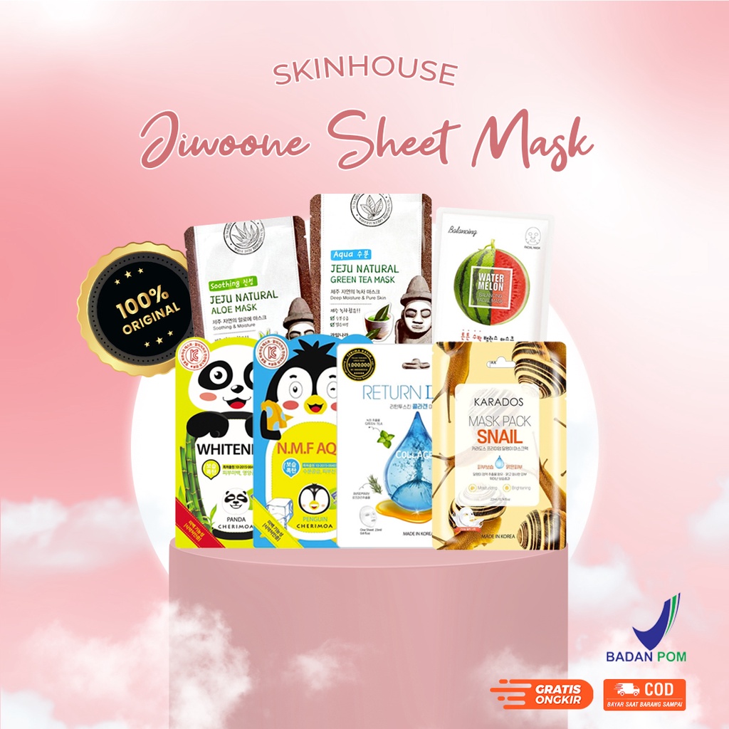 [ SKINHOUSEID ] JIWOONE SHEET MASK - Face Mask Korea - Masker Wajah Termurah Original ber BPOM