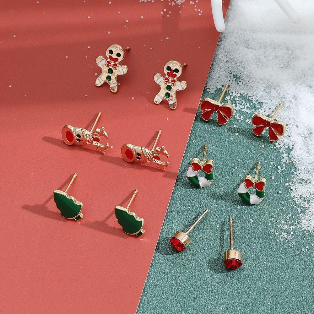 Needway Natal Stud Earrings Untuk Gadis Hadiah Kreatif Paduan Seng Elk Santa Claus Snowman Drip Minyak Bell Wanita Drop Earrings