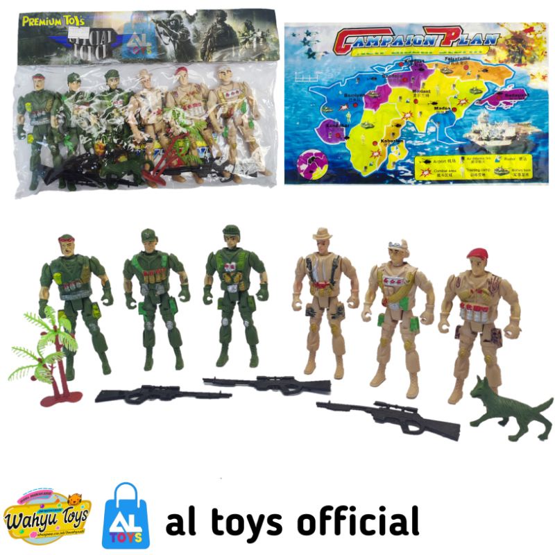 MAINAN FIGUR TENTARA + ACECORIES MOBIL TRUCK TANK MAINAN FIGUR TENTARA MAINAN TENTARA MILITER SET ISI 6 PCS