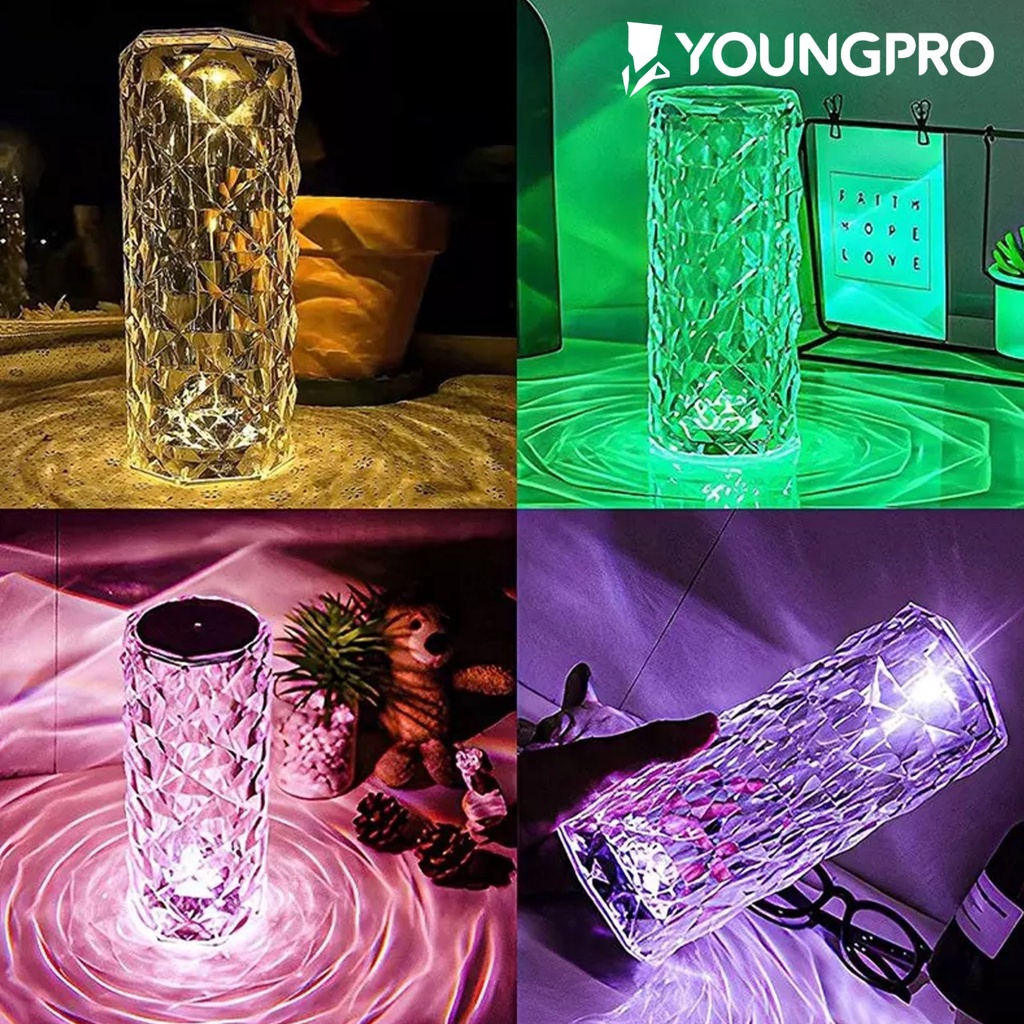 YOUNGPRO C01 Lampu Meja Sentuh Bentuk Crystal Lampu Hias Astetik Rose Diamond Lamp Table Touch Hadiah Kado Natal