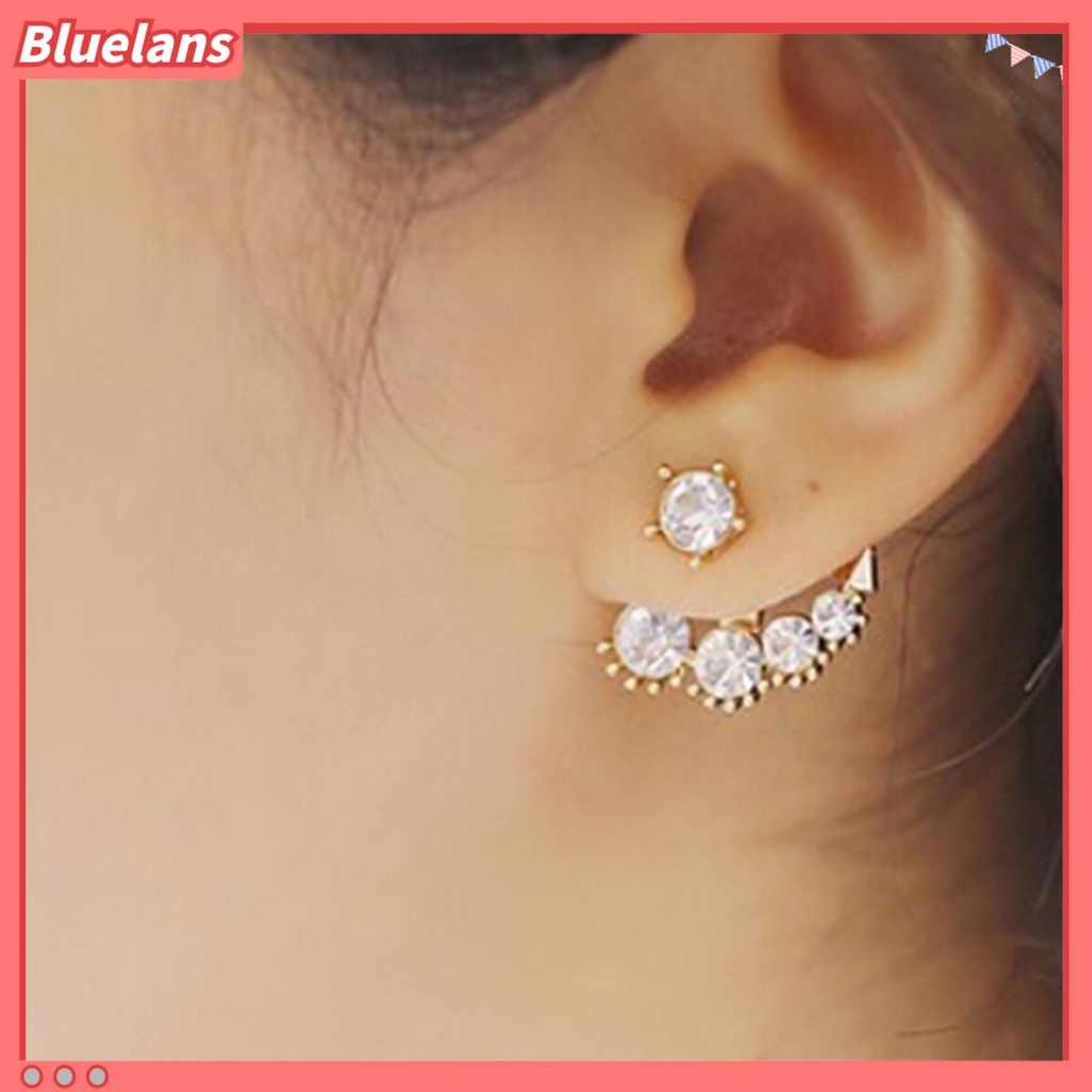 Bluelans Ear Stud Asymmetric Fashion Faux Pearl Ear Studs with Rhinestone for Women