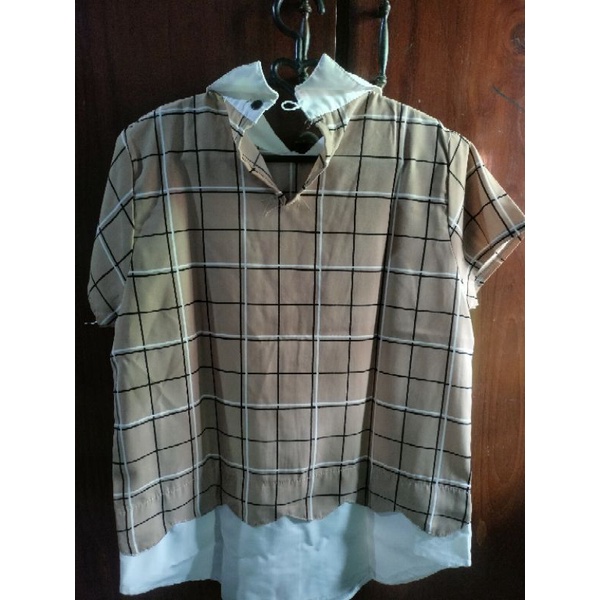 (FLASH SALE) Thrift Baju Preloved Kemeja Crop Top Blouse Mini Kemeja Kotak kotak Cewek kekinian