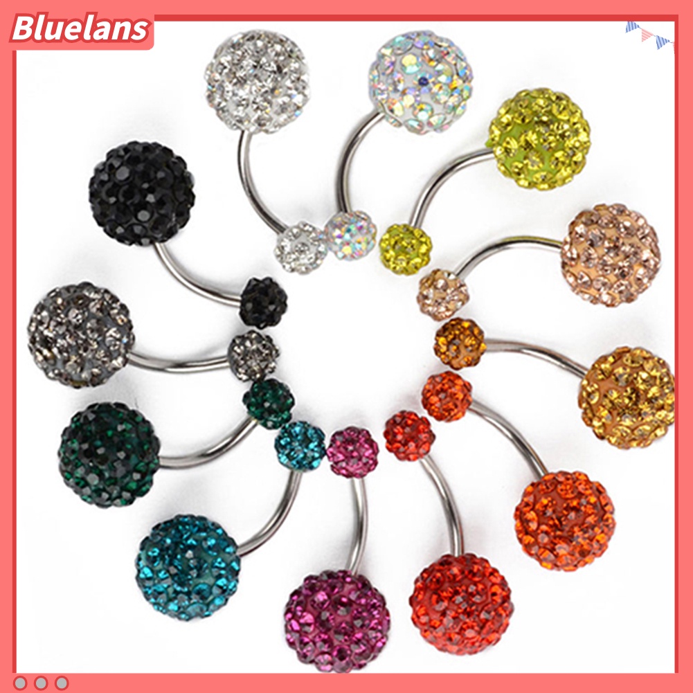 Bluelans Women Fashion Rhinestone Balls Navel Button Barbell Body Piercing Belly Ring