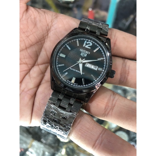 jam seiko 5 quartz all black edition jam tangan pria