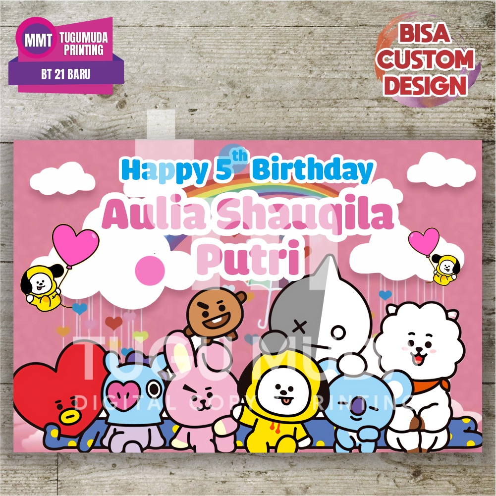 Cetak Banner|Backdrop|Spanduk Ultah / Ulang Tahun Anak - BT21 PINK