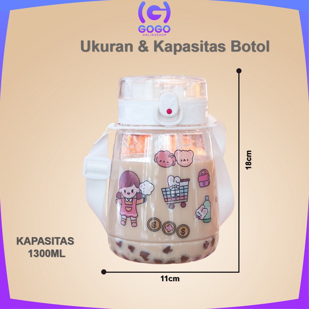 GOGO-C303 Botol Minum 1300ML BPA FREE Kartun Lucu / Botol Minum Karakter Sedotan / Botol Air Minum 1.3 Liter Food Grade