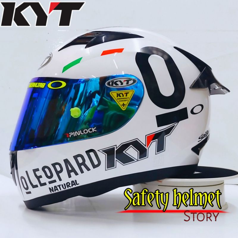 Helm Full face KYT R-10 solid white Leopard Modif Paket ganteng (Original)