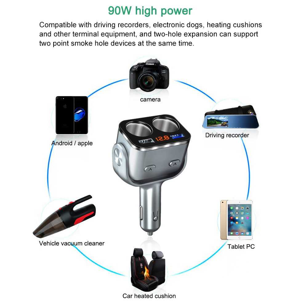 Accnic Car Charger 2 USB Port QC3 + 2 Cigarette Plug LCD Display - Y34Q