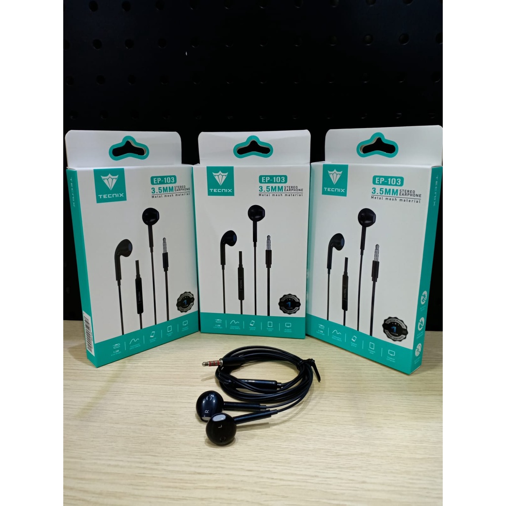 Earphone Stereo Audio Bass With MIC TECNIX EP-103 Headset Stereo Jack 3.5MM