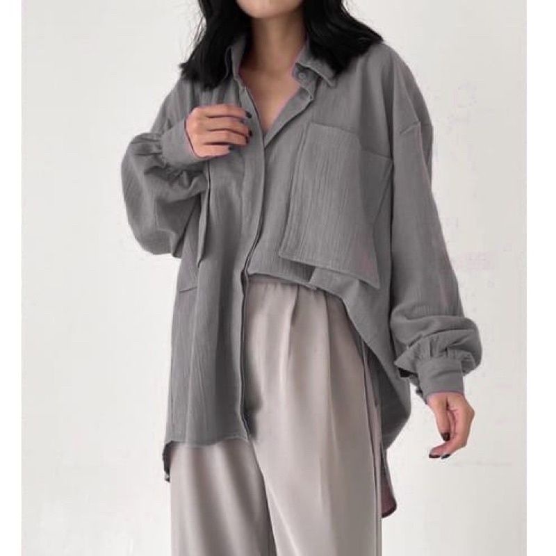 Nicky Kemeja Oversize Wanita Linen Crincle Jumbo