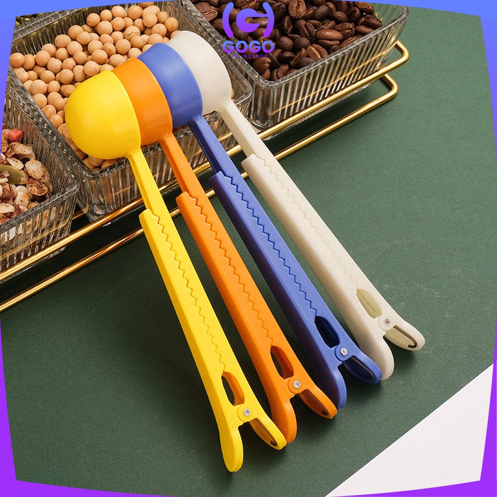 GOGO-C512 Sendok Takar 2in1 Dengan Klip Segel Penjepit Multifungsi / Sendok Kopi Bahan Plastik Jepit Bungkus / Measuring Spoon With Sealing Clip