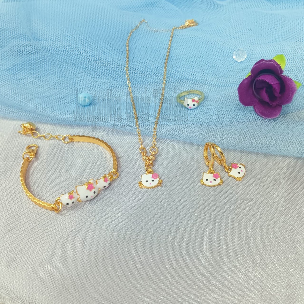 SET ANAK PALA TIGA KITTY TITANIUM  MEWAH ANTI KARAT&amp;ANTI LUNTUR
