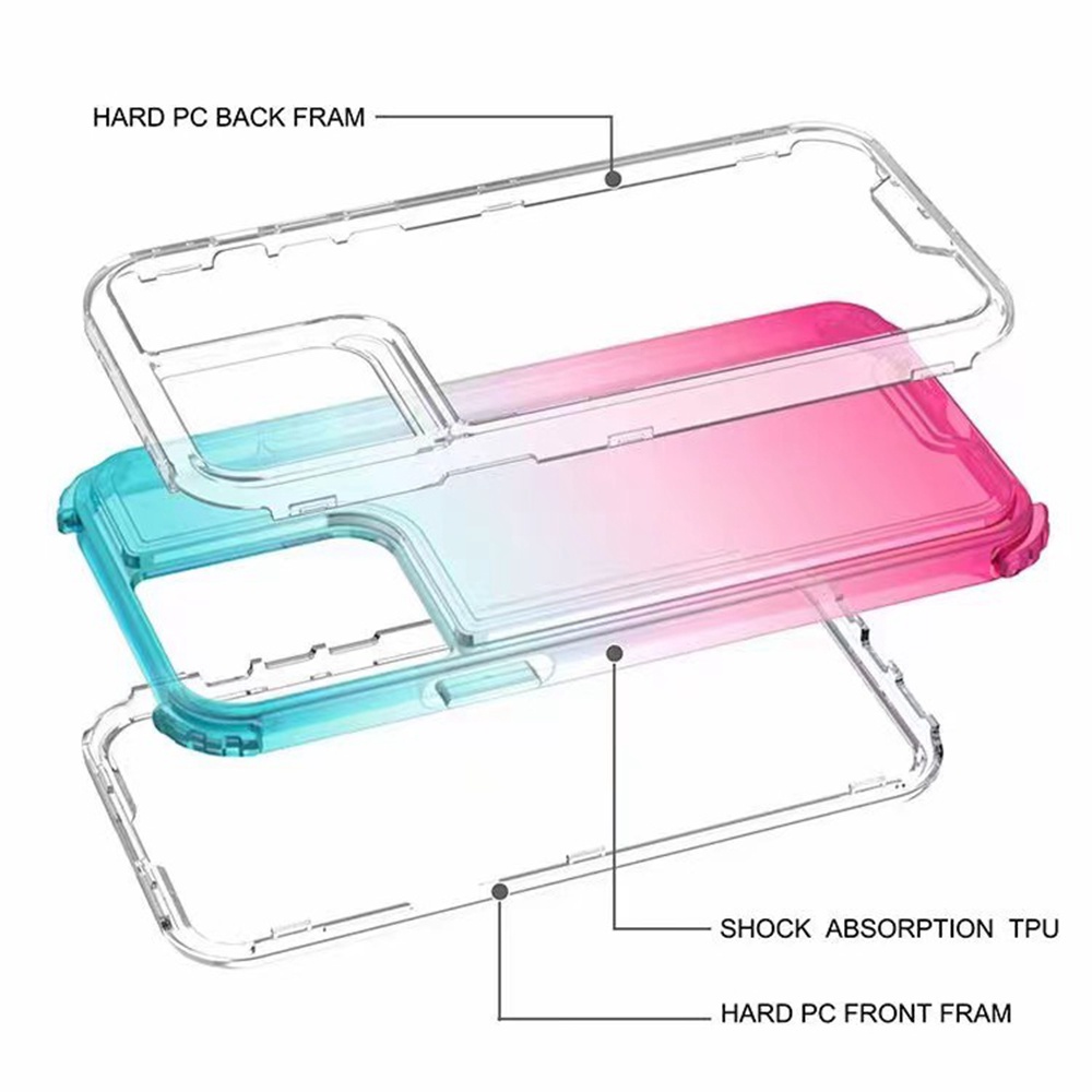3 IN 1 Case Pelindung Tahan Banting Warna Gradasi Untuk iPhone 11 12 13 14 Pro MAX