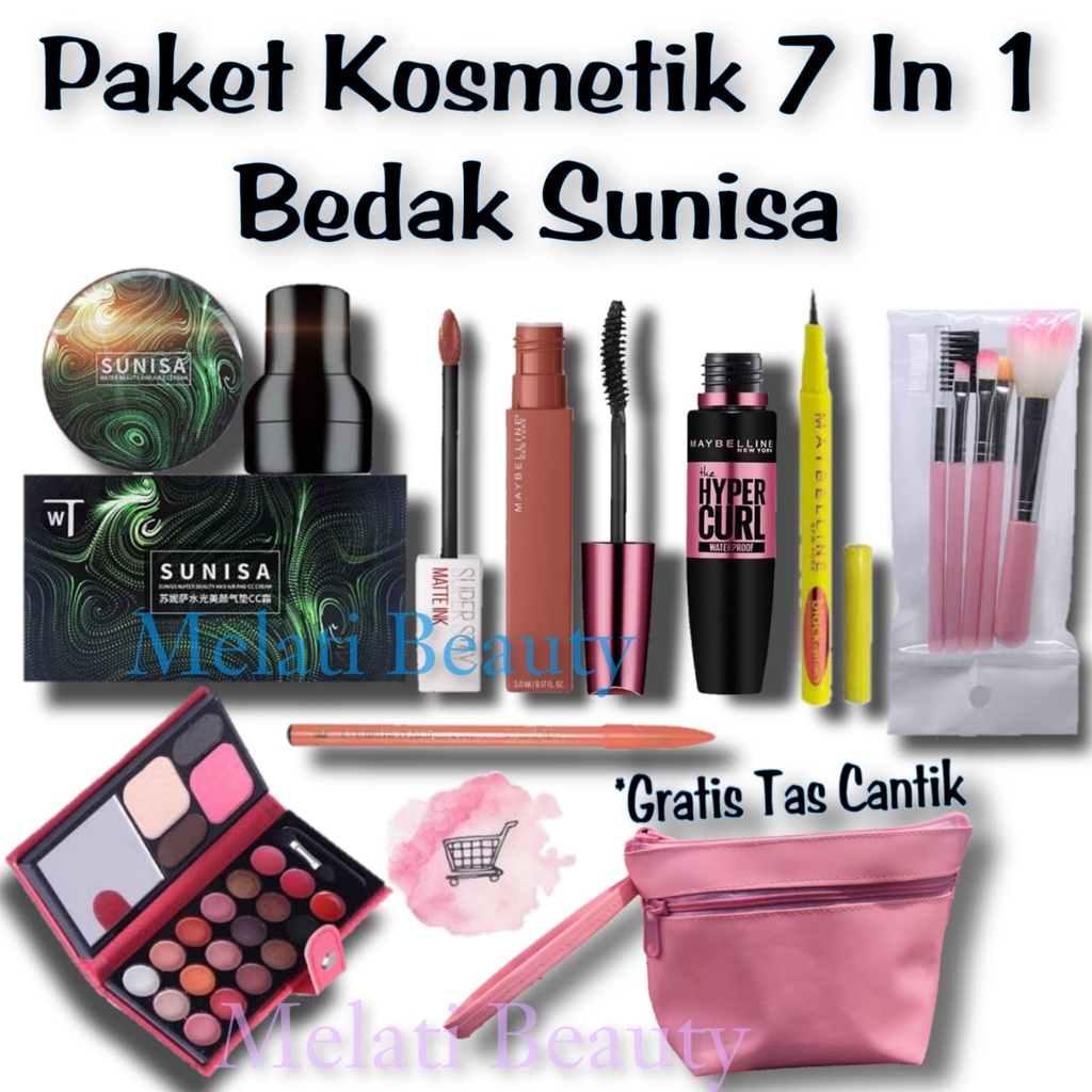 Paket Kosmetik 7 In 1 Bedak Sunisa / Paket Kosmetik Lengkap / Paket Hemat Kosmetik / Bedak Sunisa / Kuas Makeup 5 in 1