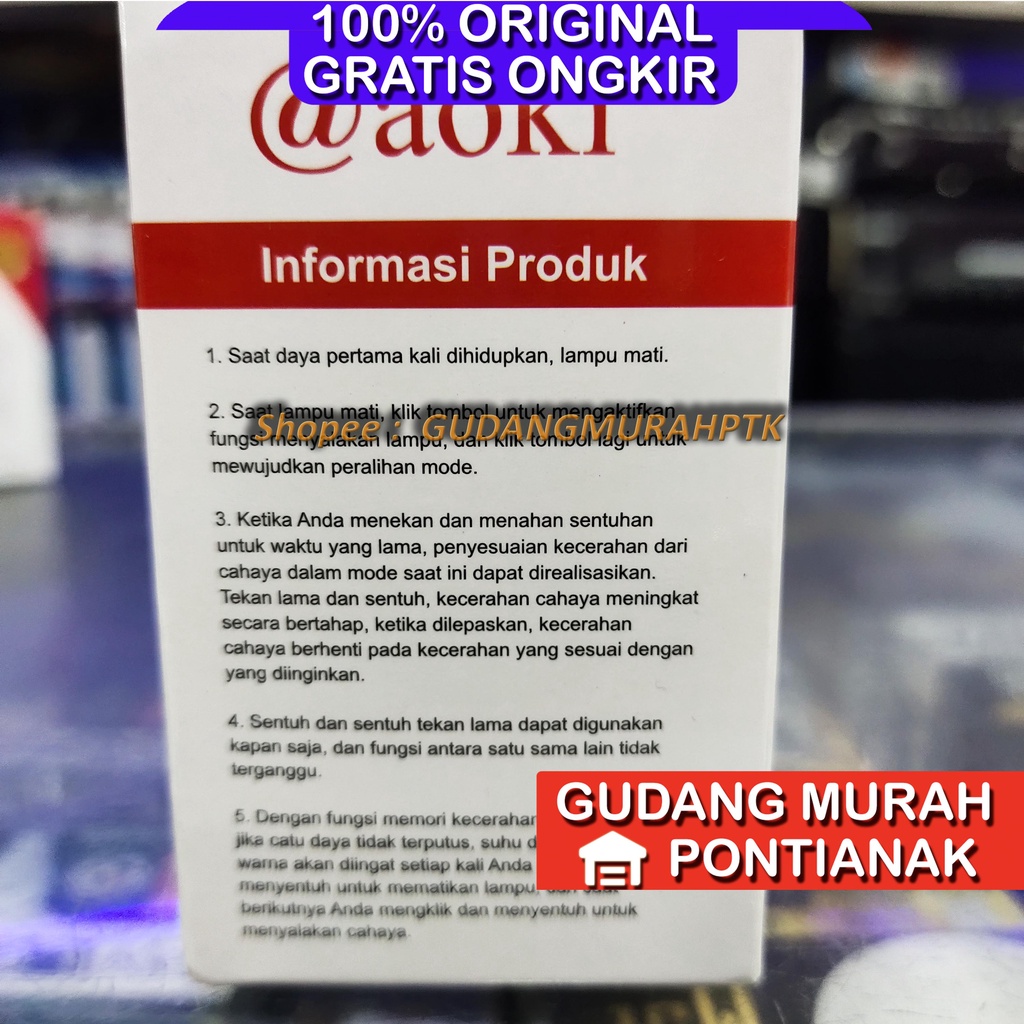 Lampu Tidur Cahaya Putih Dan Kuning 1W Touch Sensor Aoki AK YD02 Tombol Sentuh Ganti Warna dan On off