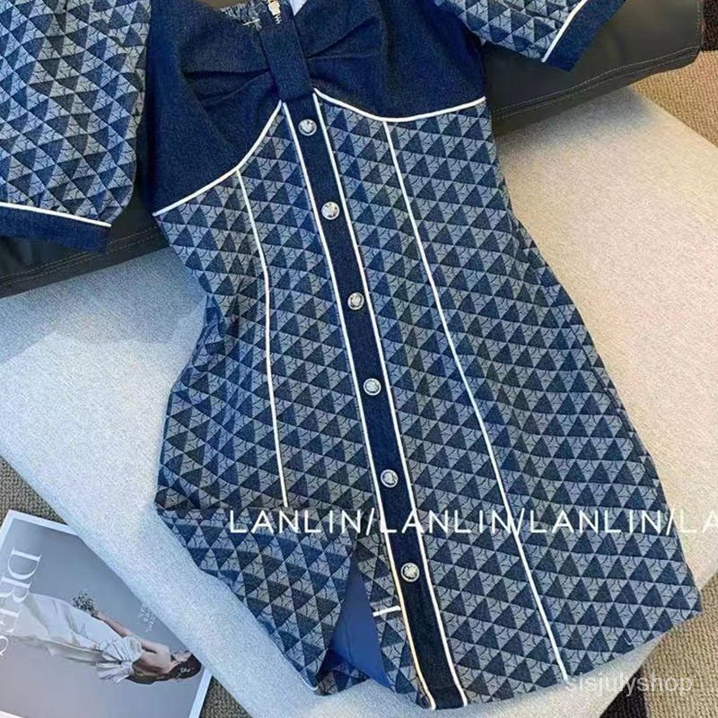 #Sisjuly# Gaun denim wanita musim panas rok desain Prancis baru