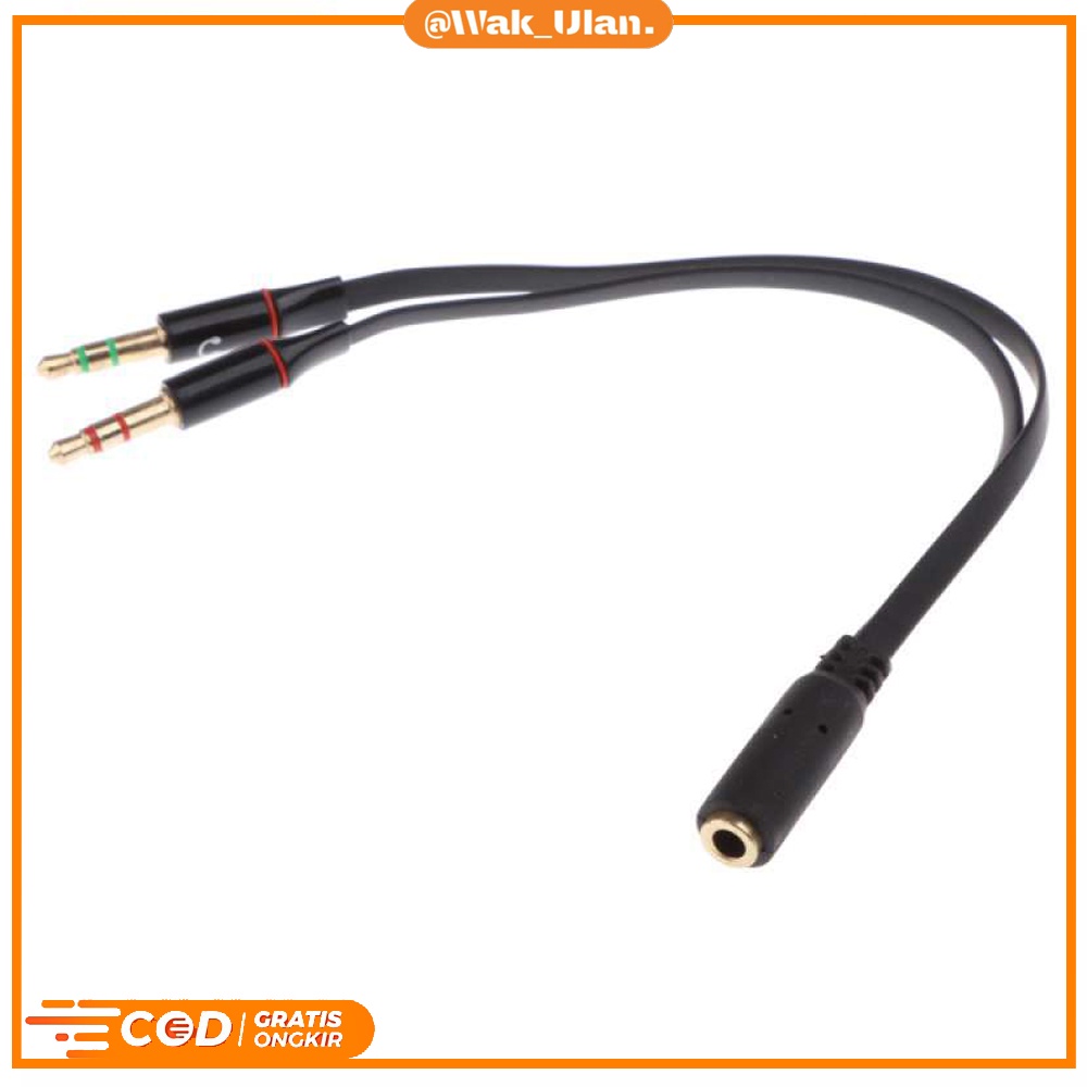 CONVERTER KABEL AUDIO 3.5 MM FEMALE TO 2 MALE 3.5 MM AUDIO MIC Y SPLITTER LAPTOP PC KOMPUTER BLACK