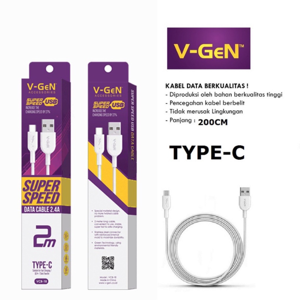 KABEL USB V-GEN 2.4A 2M VCB-18 TYPE C