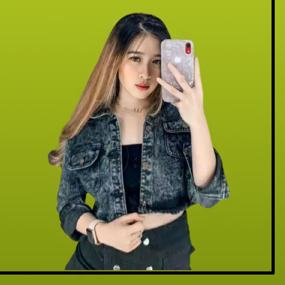 ♔ BAJU JAKET JEANS CROP TOP DENIM LEVIS WANITA REMAJA OVERSIZE SNOW BLACK BLUE KEKINIAN MODEL RAWIS 