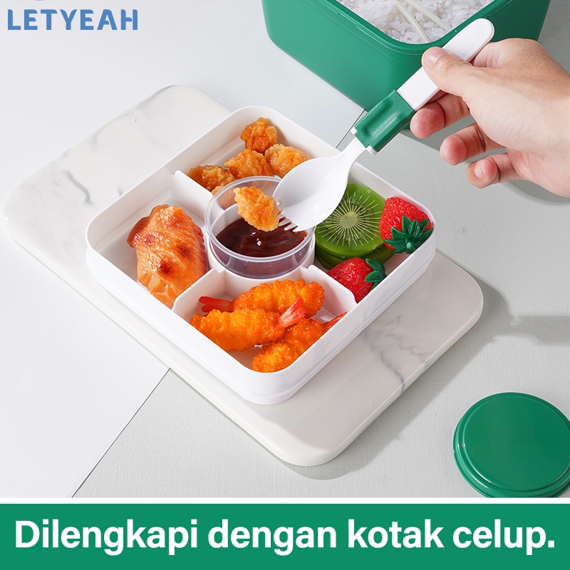 letyeah Kotak makan anti tumpah dengan sauce cup /1600ml lunch box tempat makan double layer/salad box