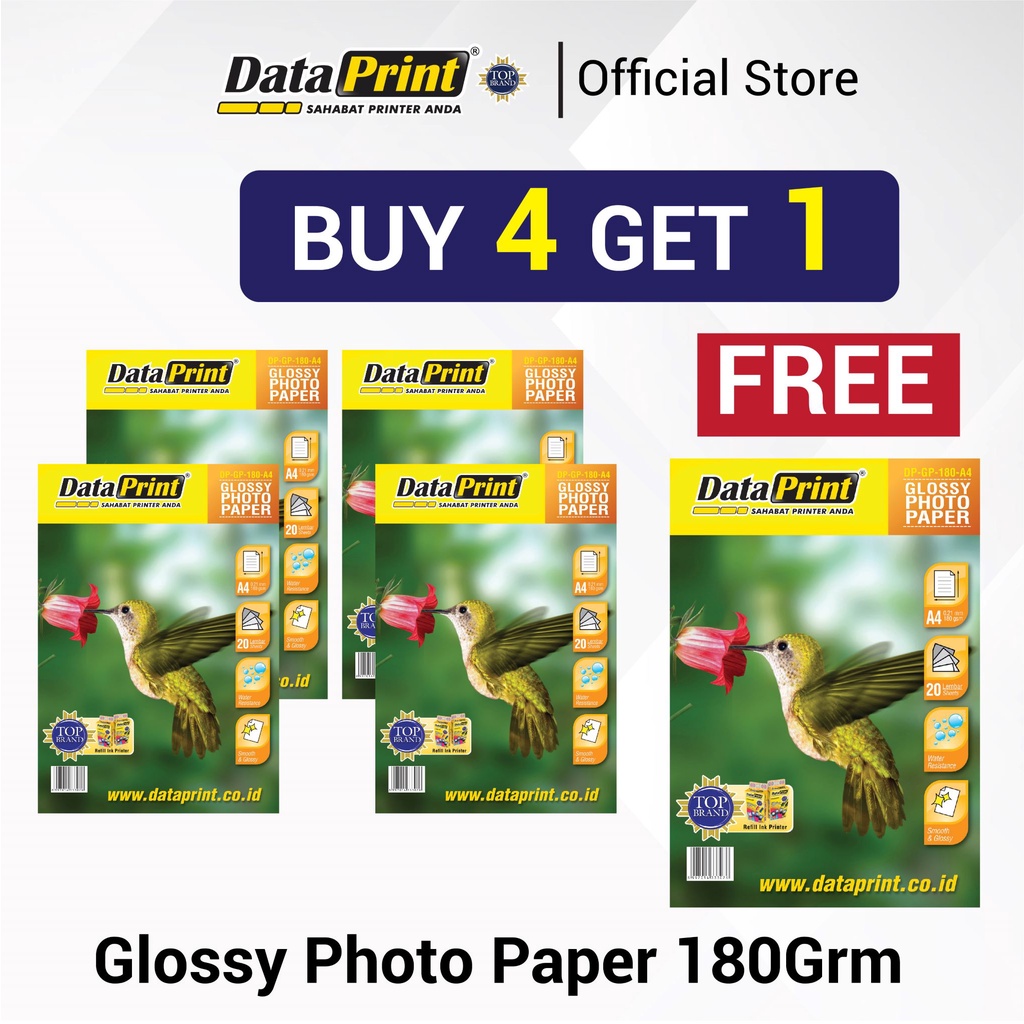 

Beli 4 Gratis 1 DataPrint Glossy Photo Paper 180 gr A4