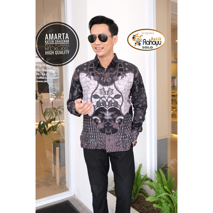 AMARTA RAHAYU KEMEJA BATIK PRIA SOLO LENGAN PANJANG PENDEK LAPIS FURING ATASAN PREMIUM MODERN KATUN