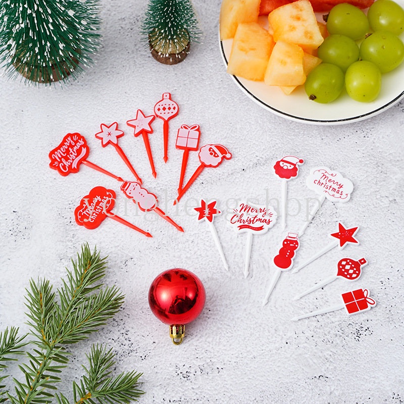 8pcs / set Garpu Buah / Dessert / Kue / Bento Mini Motif Kartun Natal Untuk Dekorasi Pesta