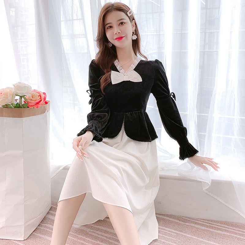 Dress Wanita Style Perancis Bahan Velvet M210