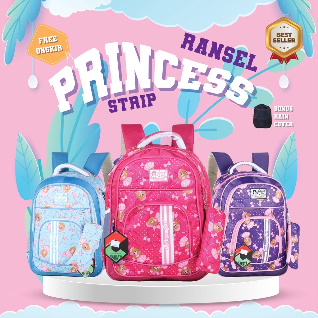 Tas Diskon Ransel Anak Sd Sekolah Perempuan Princess Strip Tas Ungu Gendong Anak Anak