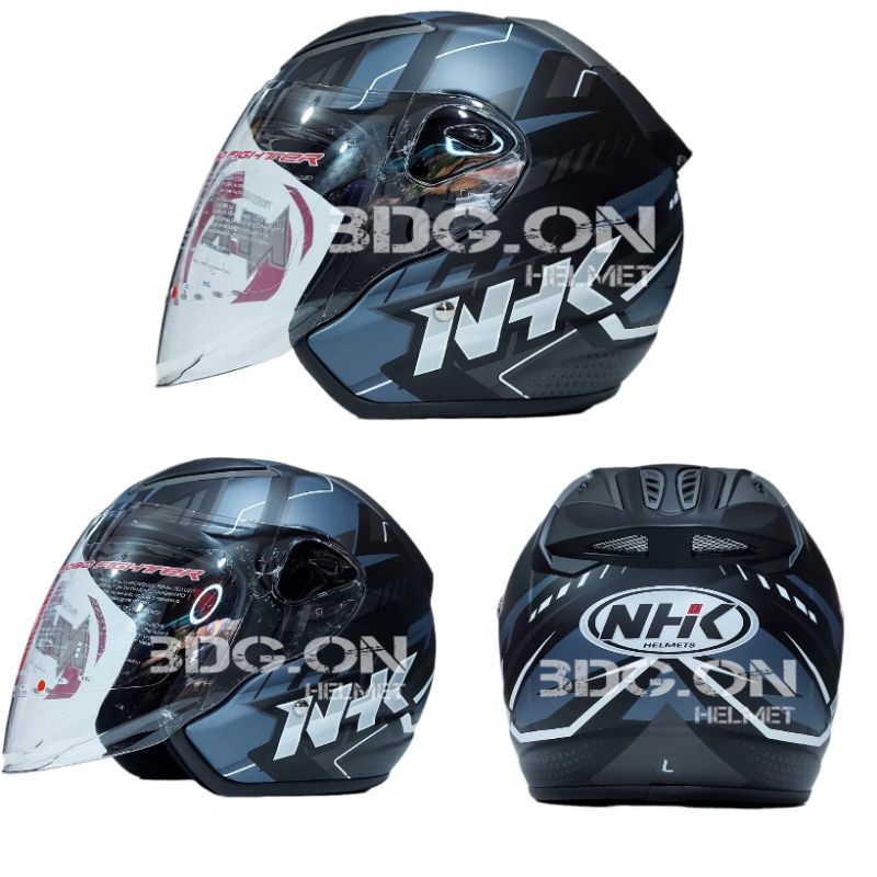 Helm NHK R6 Motif PATROL BLACK SILVER DOFF Original Half Face
