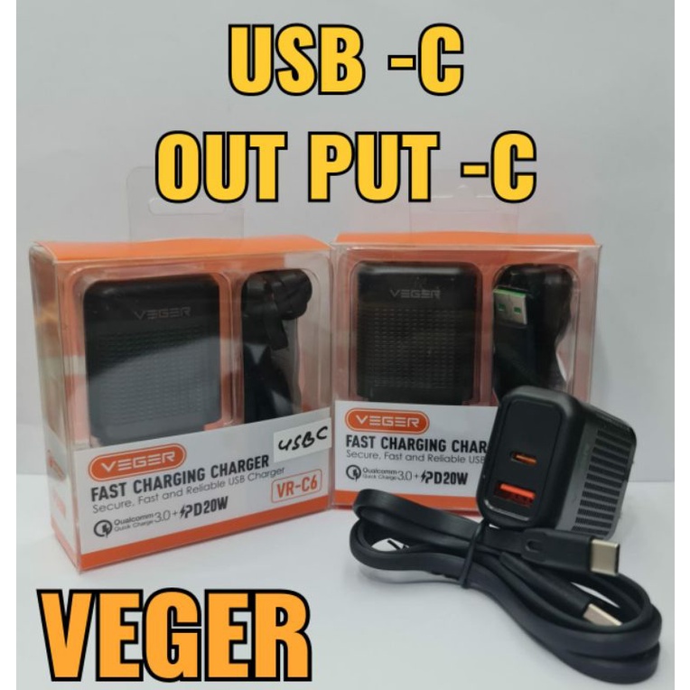 CHARGER VEGER VR - C6 TYPE C QUICK CHARGER 3.0OUTPUT TYPE C + USB