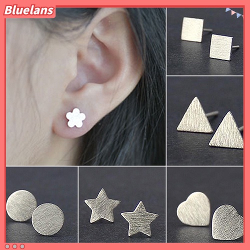 Bluelans Women 925 Sterling Silver Plated Tiny Brushed Heart Star Ear Stud Earrings