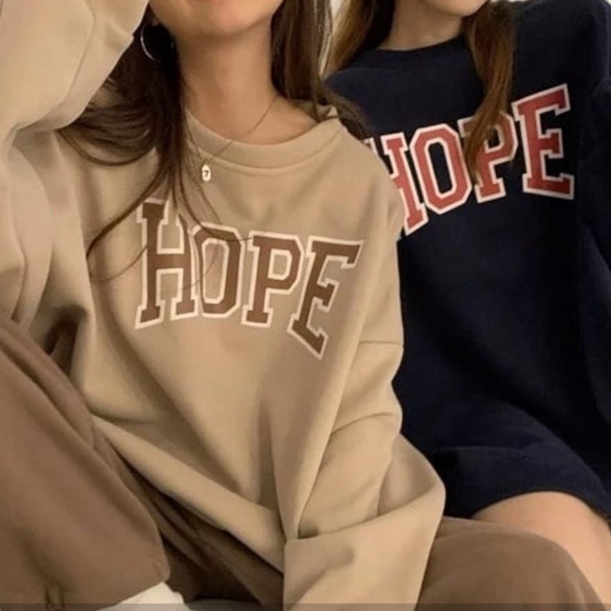 Sweater Crewneck Oversize HOPE | Korean Style Sweatshirt Oblong Terbaru | Bahan Fleece | Big Size | L - XL - XXL