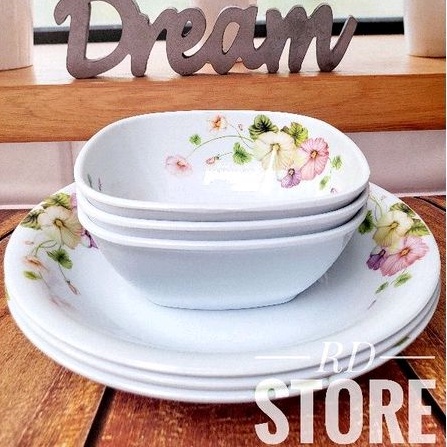 PROMO 6.PCS ISI 3.PIRING MAKAN DAN 3.MANGKOK SAYUR BAHAN MELAMINE MOTIF TEBAL DAN KUAT