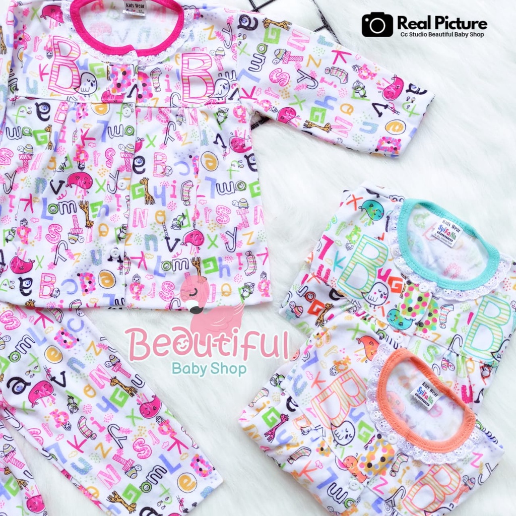 Baby.ou - Setelan Baju Bayi Perempuan Lengan Panjang Celana Panjang Motif Huruf / Setelan Piyama Bayi Perempuan / Baju Bayi Panjang Perempuan / Baju Tidur Bayi Merk Syifana